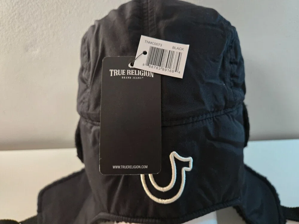 True Religion Black Faux Fur Trapper Hat Cap Black OS